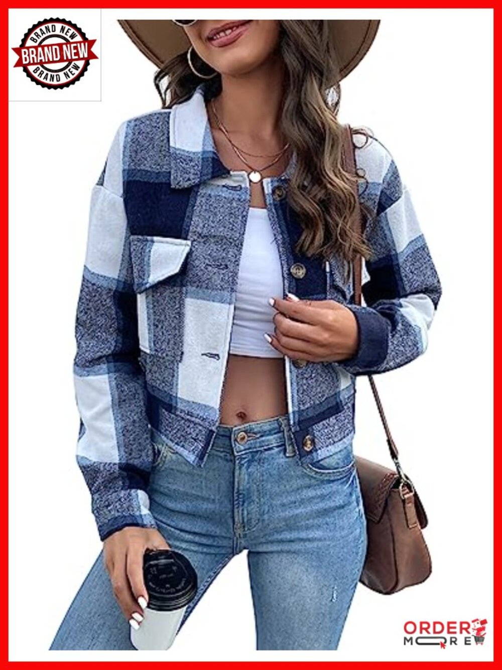 Cropped Buffalo Plaid Shacket Button Up Fall Jacket